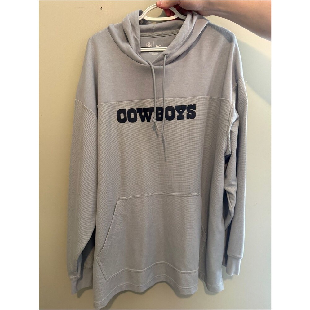 Nike Light Gray Cowboys Pullover Hoodie Lightweight Waffle Sideline Hoodie